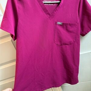 Figs Technical Collection V-Neck Scrub Top in Pink